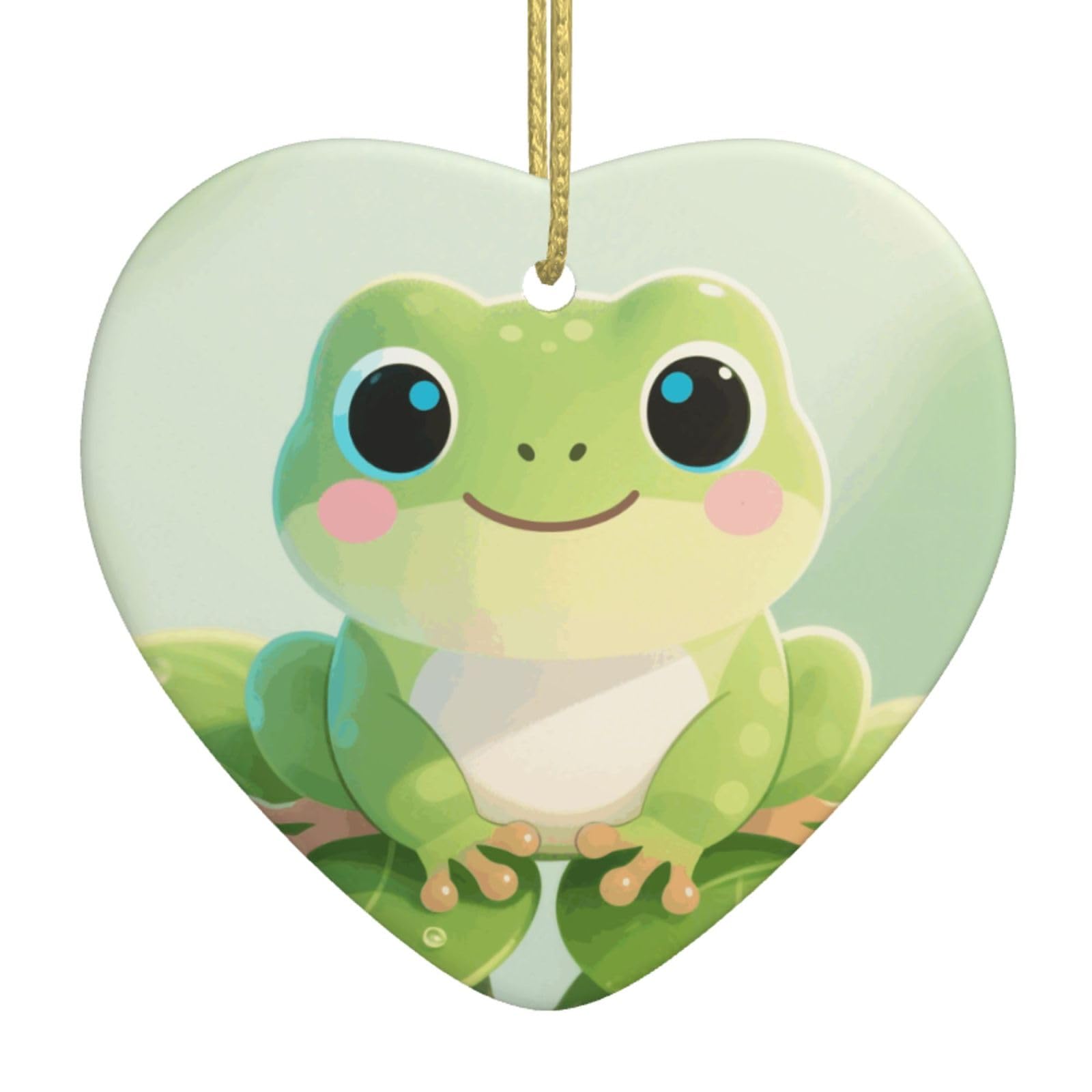 Cute Frog Christmas Ornament 2025 Heart Ceramic Hanging Ornaments for Home Decor Christmas Decorations with Gold Rope Double-Sided Xmas Tree Ceramic Hanging for Holiday Party