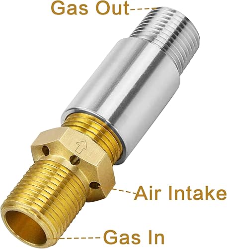Miniatura 2 de MCAMPAS Válvula de boquilla mezcladora de aire de gas propano 90K BTU LP se adapta a fogatas y chimeneas, boquilla mezcladora de aire de latón 100%