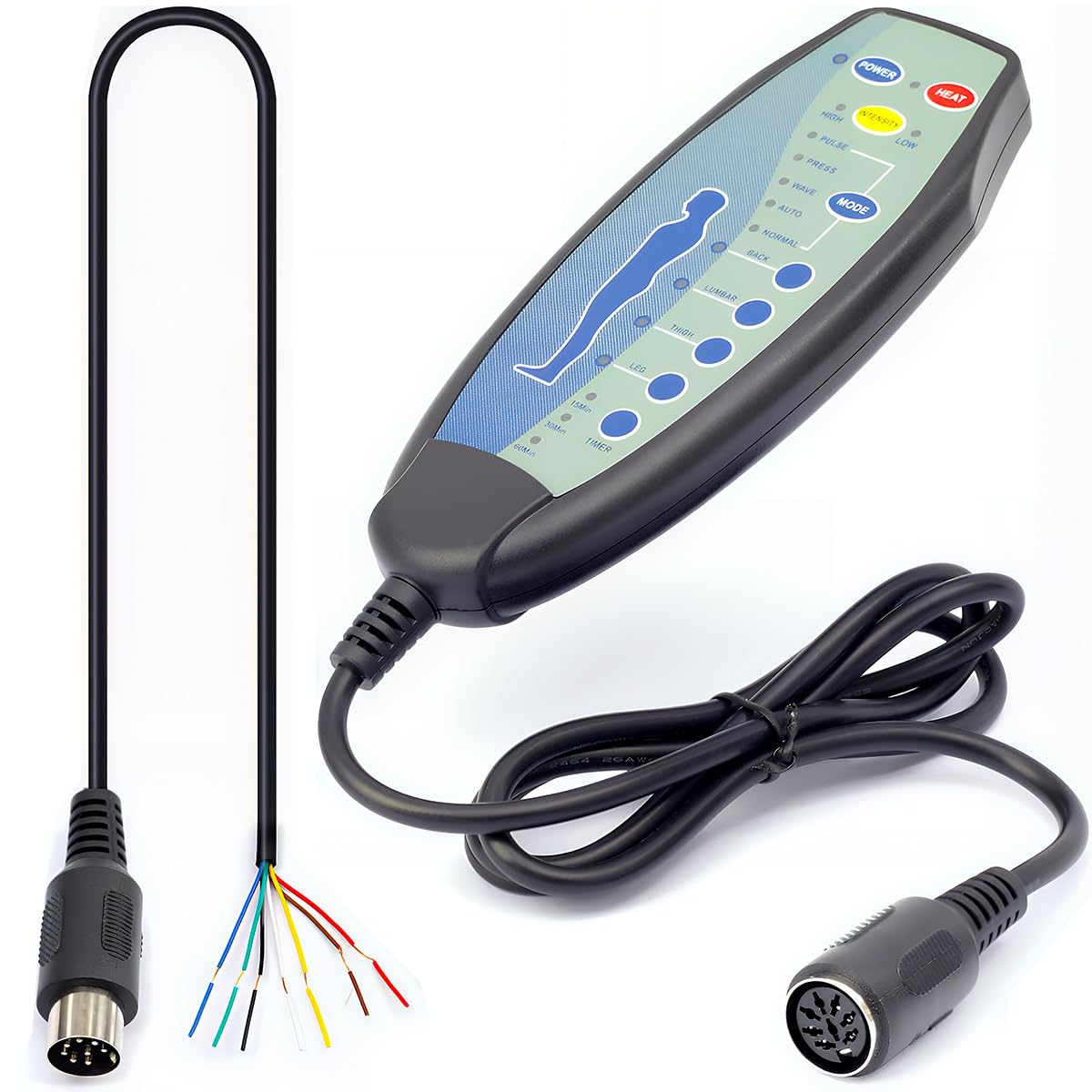 Photo 1 of Shilkare 8 Female Pin Hand Remote Control for Massage Power Lift Recliner Chair DN-03 Heat and Vibration Controller for Sofa Chair with 30 in Length Extension Connection Cord Cable 12VDC