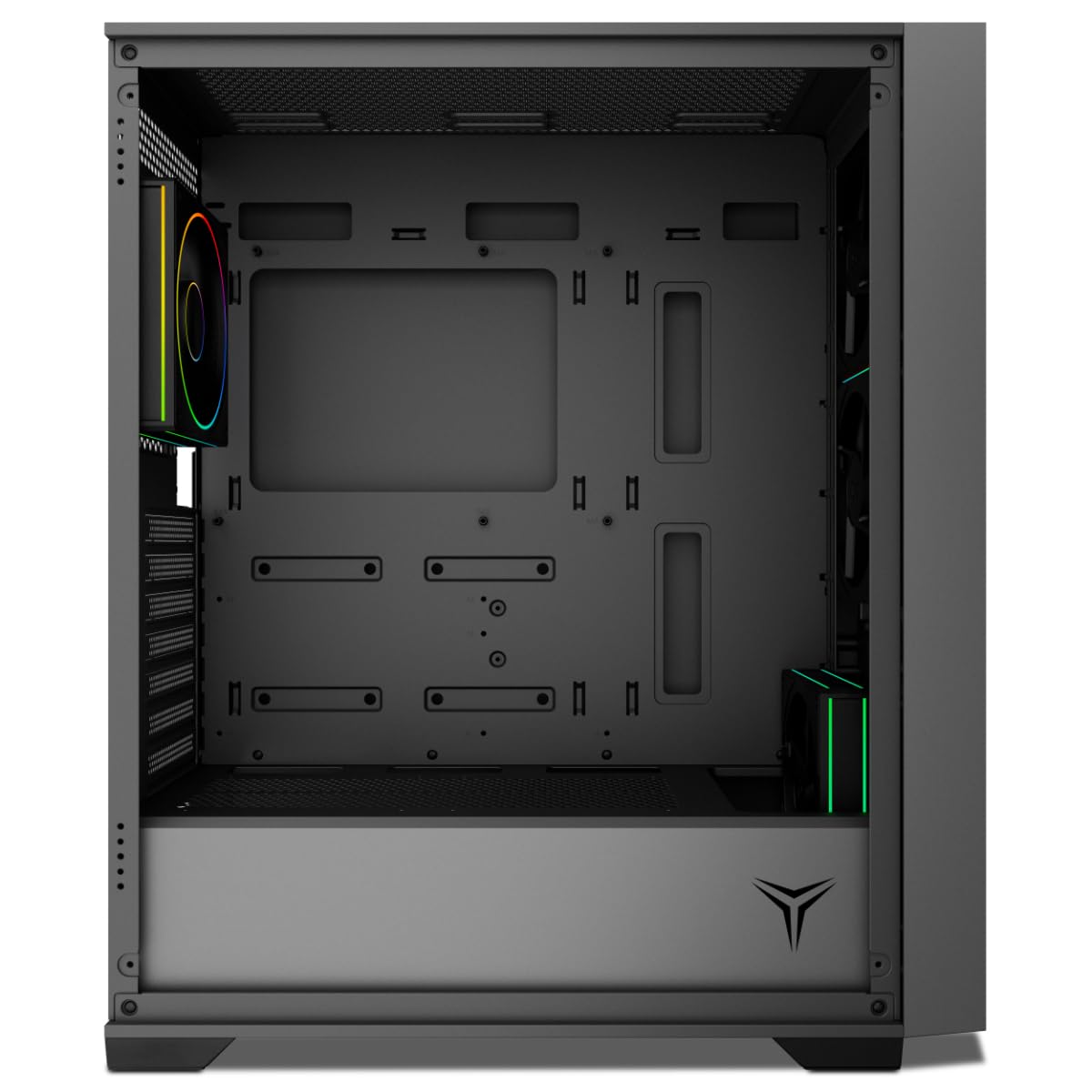 YEYIAN Chasis PC Caja Gamer Elara Mid-Tower, Compatible con ATX/M-ATX/ITX, Panel de Cristal Templado, 4 Ventiladores Incluidos RGB (3 Frontal y 1 Trasero), Color Negro