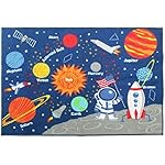 HUAHOO Kids Rug Educational Learning Carpet Galaxy Planets Stars Blue Children's Fun Area Rug Nursery Rugs Solar System Rectangle Rug (Stars, 32"x47") - Image 2