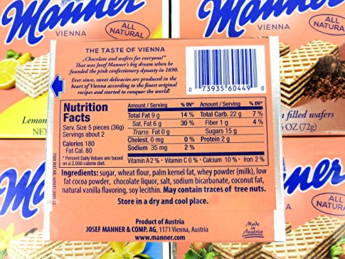 Manner Cream Filled Wafers 4-Flavor Variety: Two 2.5 Oz Packages Each Of Vanilla, Chocolate, Hazelnut, And Lemon In A Blacktie Box (8 Items Total) #TOP3