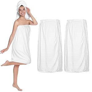 Tigeen 2 Pcs Towel Wrap for Women Lightweight Spa Robe with Adjustable Closure Elastic Top Soft Bathrobe Spa
