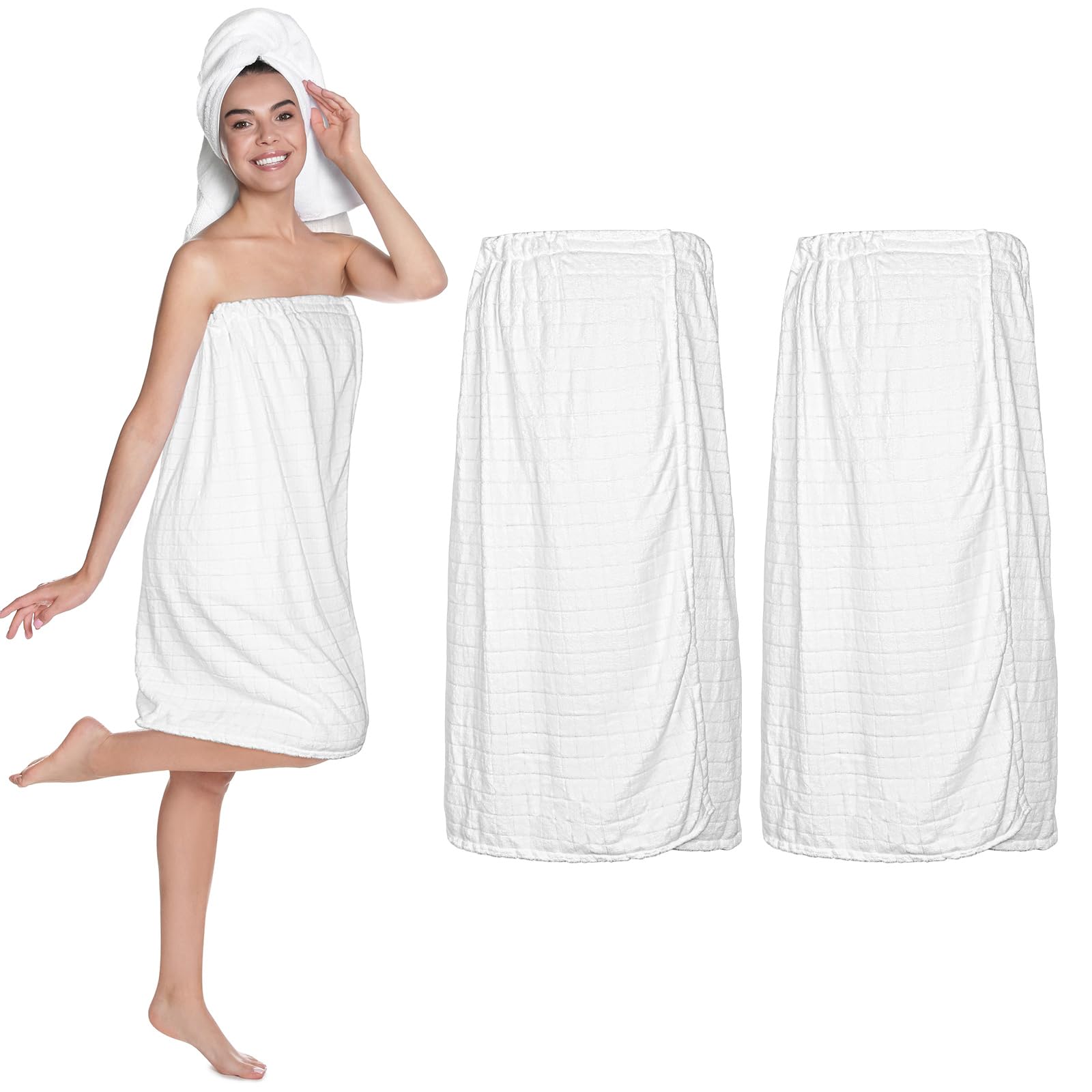 Tigeen 2 Pcs Towel Wrap for Women Lightweight Spa Robe with Adjustable Closure Elastic Top Soft Bathrobe Spa