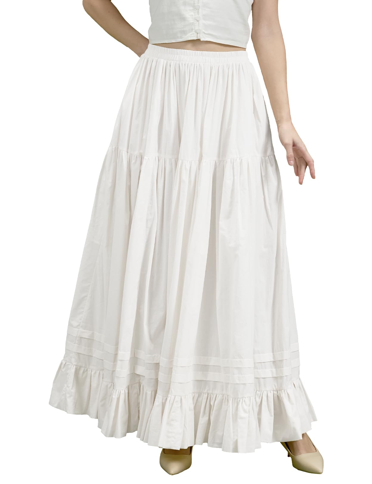 BEAUTELICATE Damen Unterrock Lang Baumwolle Antistatisch Weit Unterziehrock Verlängerung A-Linie Maxi Cotton Half Slip für Edwardianische Reifrock Mittelalterliche Kostüme Weiß Cream