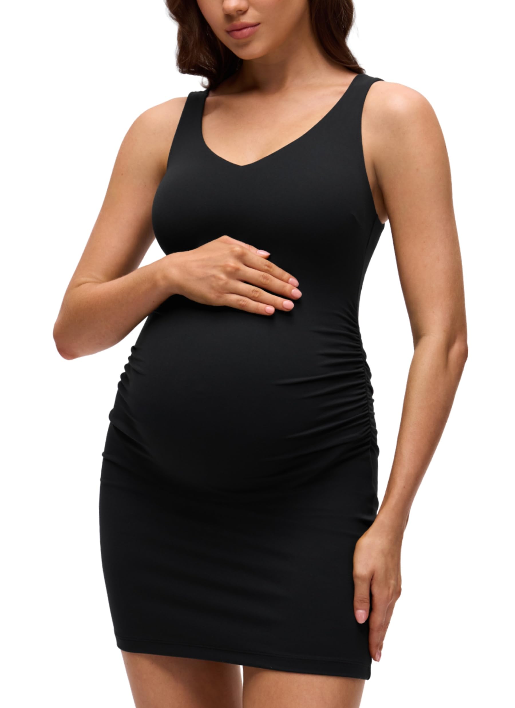 Butterluxe Maternity V Neck Mini Dress Linerless - Ruched Tennis Athletic Casual Pregnancy Womens Bodycon Summer-image-40