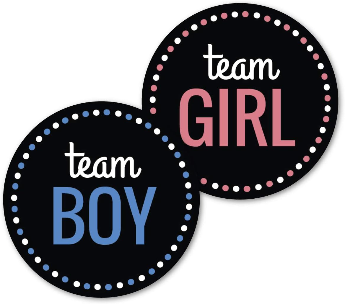 Deluxe Gender Reveal Party Stickers, Team Boy and Team Girl, Baby Shower Voting Labels, Party Supplies Decorations Games, Pink and Blue 60 Pack- 30 of Each Design
