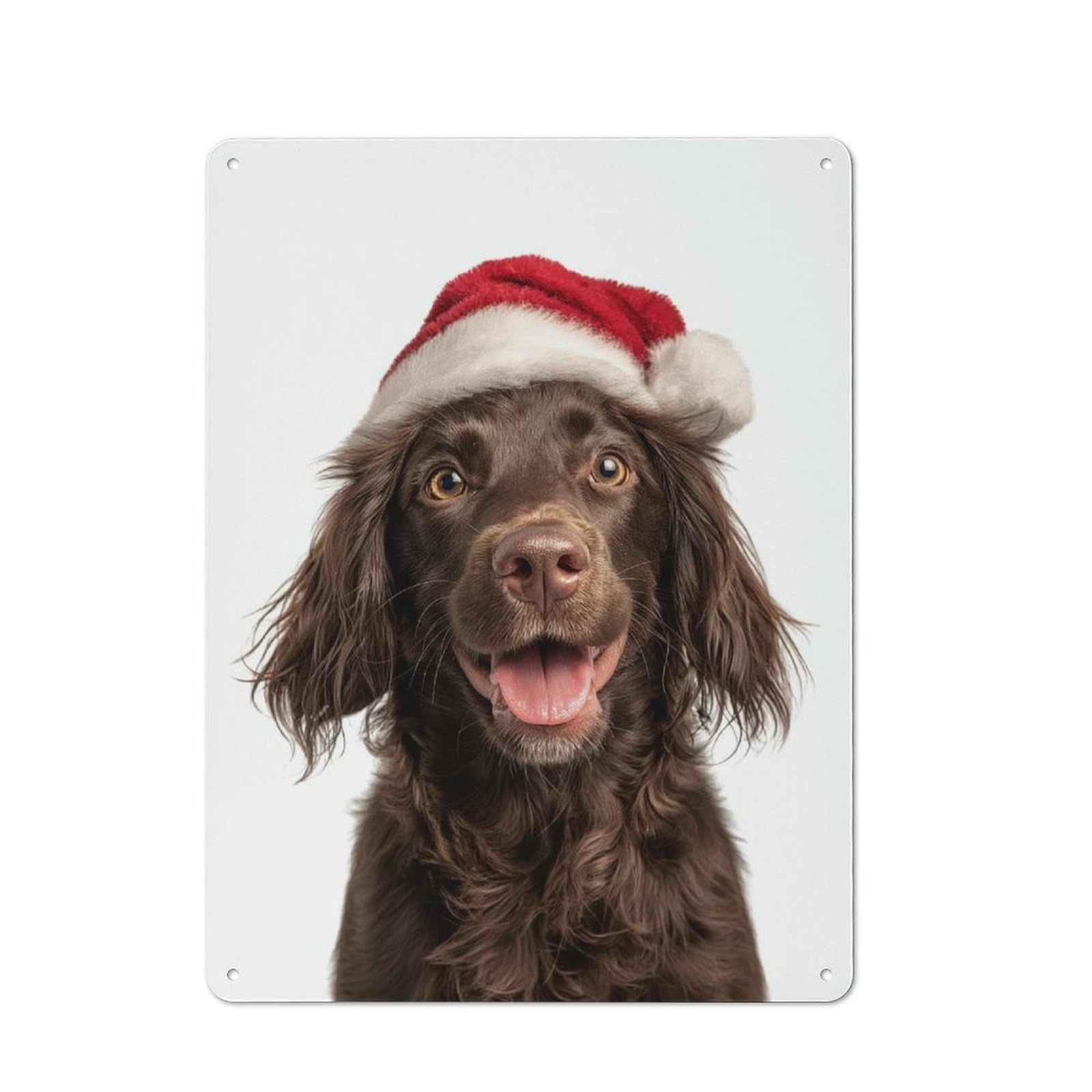 Junmoney Boykin Spaniel Dog With Santa Hat Portrait Metal Wall Sign With Design 40X30cm, Vintage Industrial Wall Art For Workshop, Basement, Shed Or Games Room
