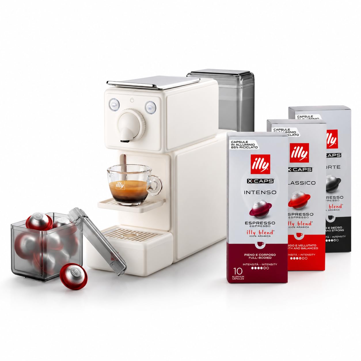illy X3 Macchina Caffè X-CAPS con 90 Capsule Incluse: Classico, Intenso, Forte, Tecnologia Hyperinfusion | Design Minimale, Portacapsule Integrato