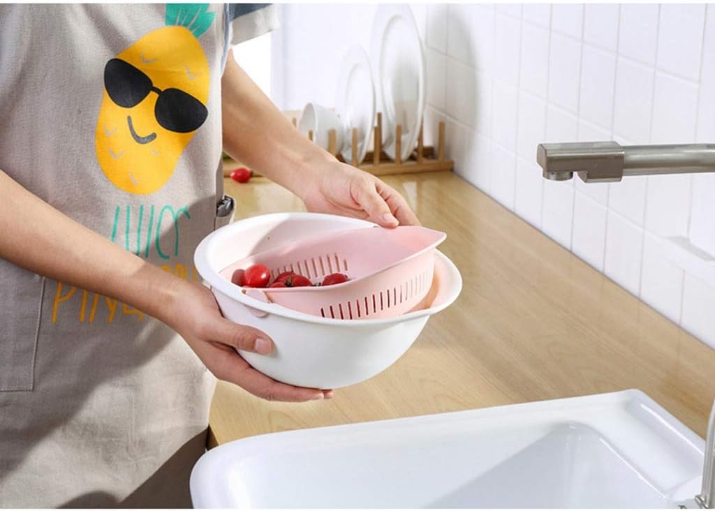 Kitchen Drain Basket Bowl Rice Washing Colander Baskets Kitchen Strainer Noodles Vegetables Fruit Double Drain Storage Basket (Color : A) (C)