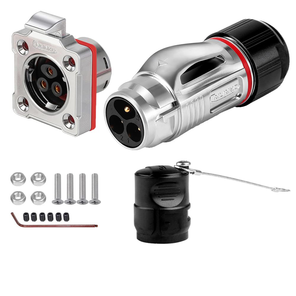 CNLINKO BD-20 Conector impermeable IP68 para cable Conector circular industrial Conectores rápidos para tomas empotradas Conectores de carcasa metálica M20 3 Pines Zócalo de brida de Tornillo