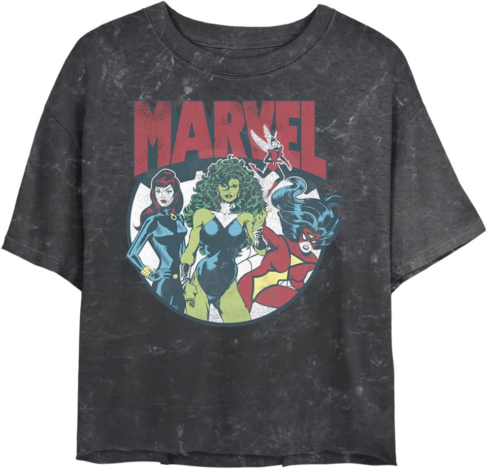 マーベル クラシック ギャル レディース ミネラルウォッシュ半袖クロップTシャツ - 快適さとスタイルが融合したデイリーウェア