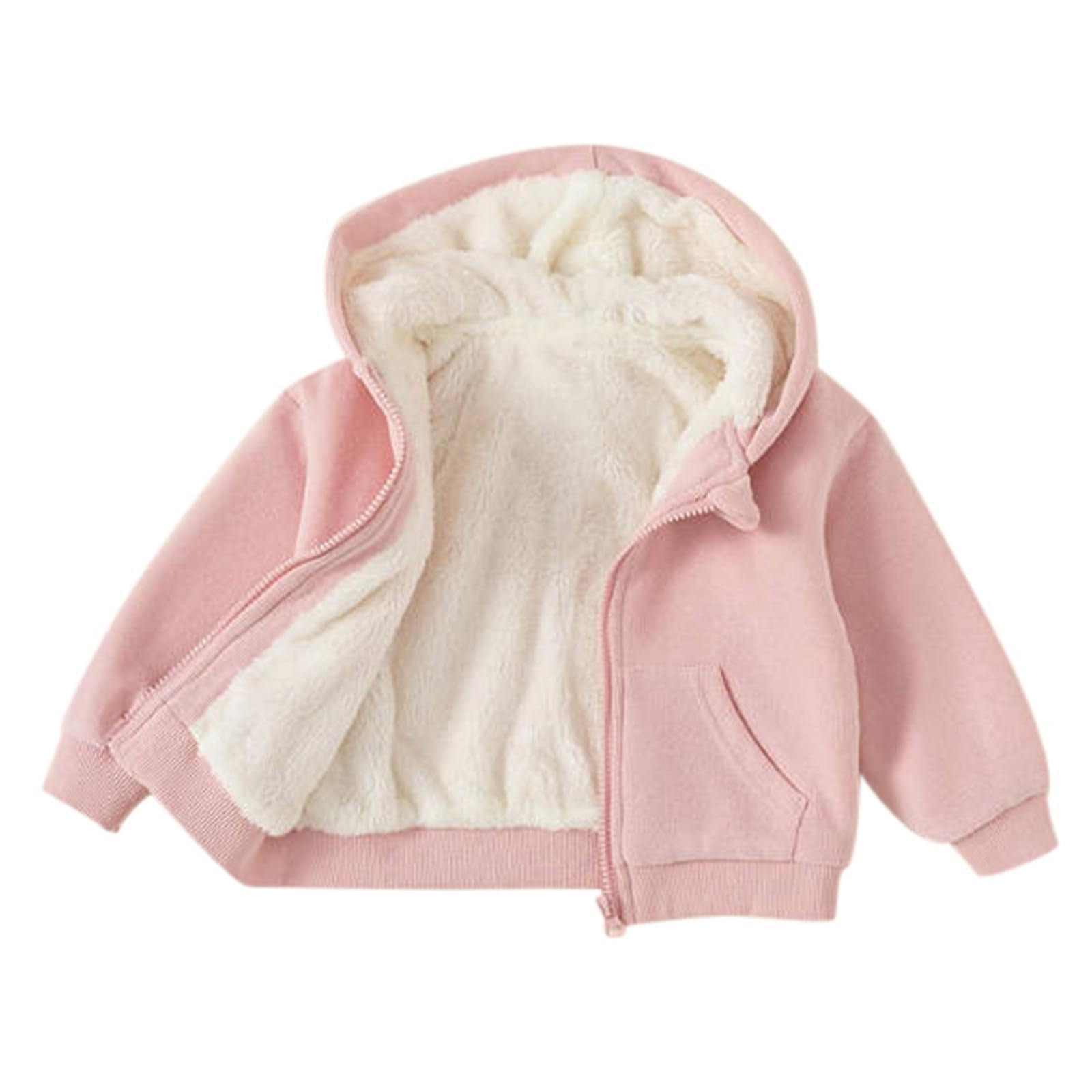 Cokbyavla Baby Toddler Girls' Hooded Sherpa Jacket, Toddler Down Waistcoat Winter Jacket For Girls Sweatshirts 5T Baby Outwear 0-3 Fuzzy White 24 Month 12-18 Months