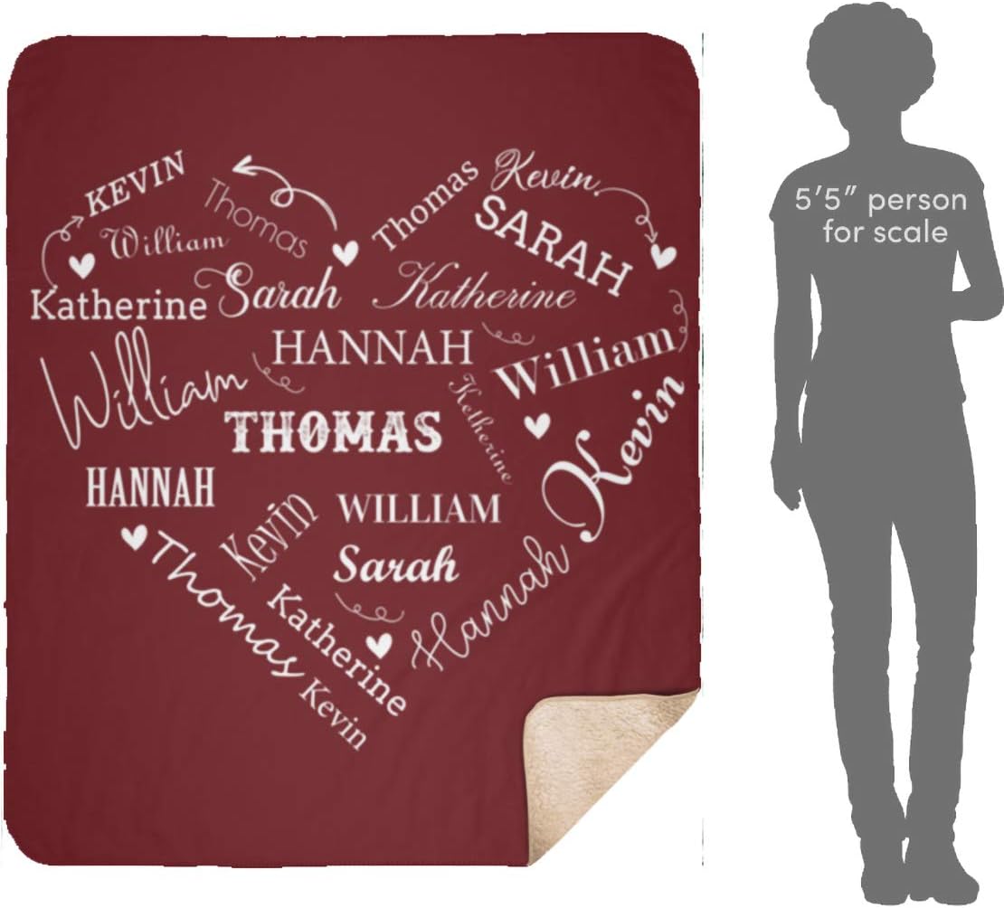 Personalized Name Blankets for Wife, Mom, Grandma Grandpa. Custom Blanket from Your Names. Close to Heart Customized Throw. Gift for Mothers Day, Christmas (Burgundy, Sherpa)