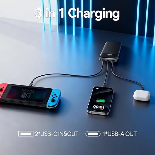 Miniatura 4 de Cargador portátil, 10000 mAh, cargador de teléfono portátil delgado de 22.5 W, PD QC, carga rápida con 3 salidas, 2 entradas, paquete de batería