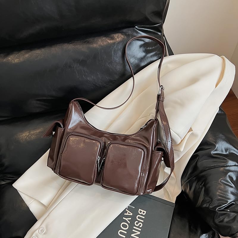 Leather Shoulder Bag for Women – Multi-Pocket PU Casual Hobo Handbag with Adjustable Strap, Spacious Purse for Work, Travel,3