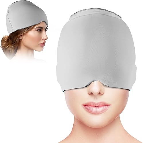 Sombrero para aliviar el dolor de cabeza, envoltura de cabeza de hielo para migrañas, bolsas de hielo para lesiones, gorra reutilizable para alivio