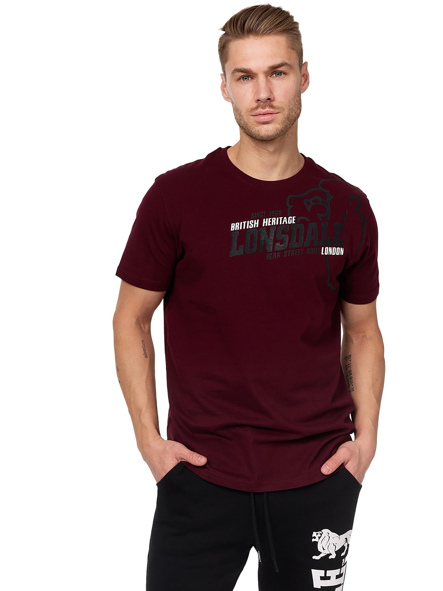 Lonsdale London Walkley Men's Regular Fit T-Shirt, Mens, 111273, Vintage Oxblood, M