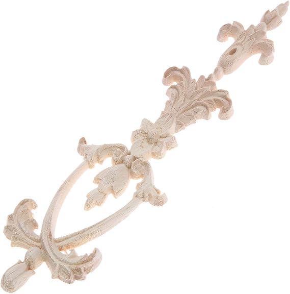 MUXSAM 4Pcs Wood Mouldings Carved Applique Onlay for Decoration Furniture Decals Corner European Solid Wood Long Vertical Carved Flower Pattern Frame 25x6cm