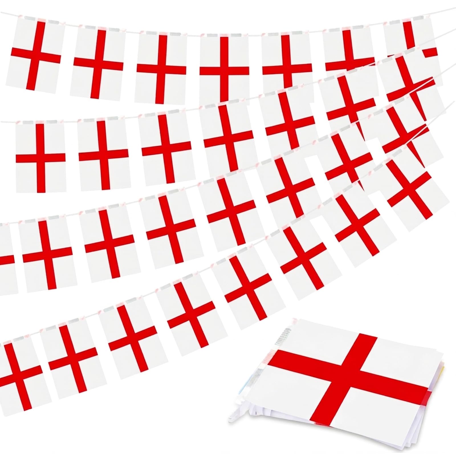 AURALIN England Flag Bunting 10m, 30 Polyester St George's Cross Flags 21x14cm, World Cup 2026 Patriotic Hanging Banner for Football Match Day, St George's Day, Pub, Garden & Street Party โ image 1