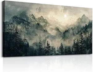 FUHAIHUA Large Framed Wall Decor For Living Room Canvas Wall Art For Office Farmhouse Wall Decorations For Bedroom Forest Fog Landscape Paintings Modern Pictures Artwork Room Home Decor 24x48 In