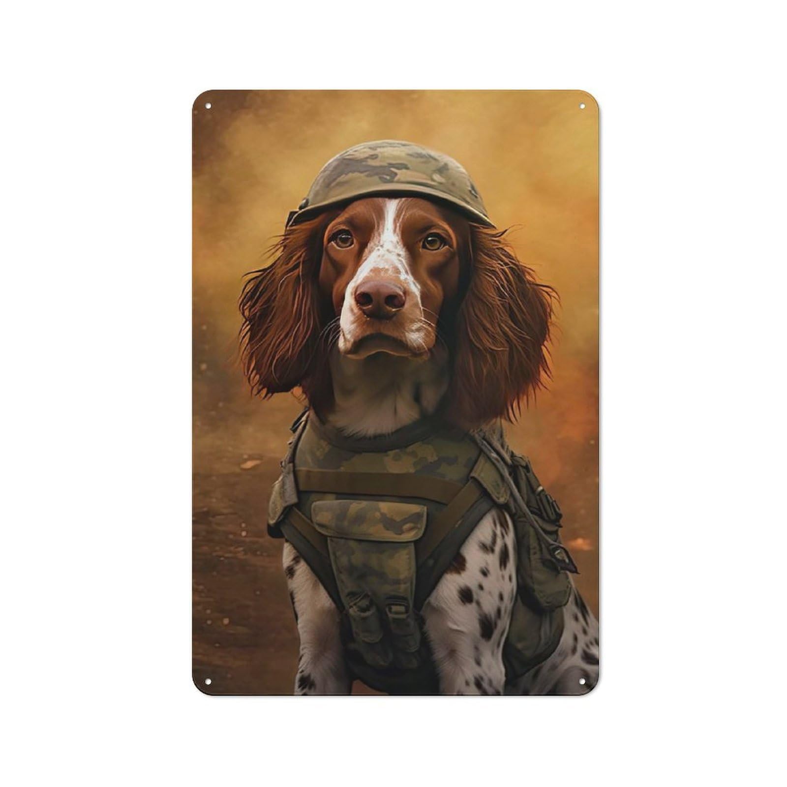 Junmoney Style-2 Tin Wall Plaque 30X20cm With Brittany Spaniel Soldier For Café Or Restaurant, Suited To Restaurant Decor Fans