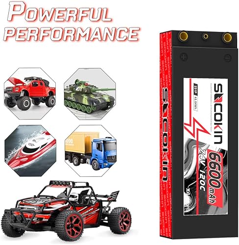 Miniatura 4 de 2S Lipo Battery 6600mAh 7.4V 120C Batería Lipo con conector Bullet T-Plug de 0.157 in, carcasa rígida para vehículos RC escala 18 110, automóviles,