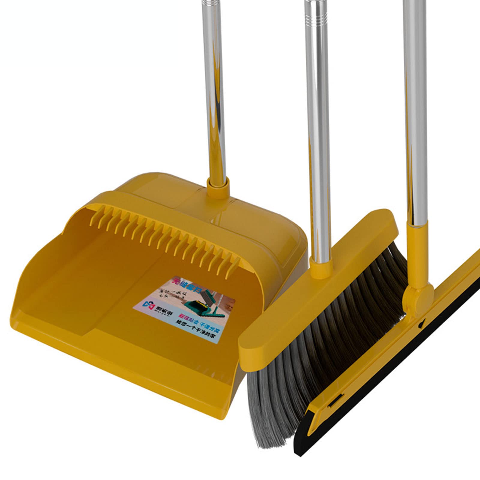 Set scopa e paletta con manico lungo, Combinazione di pulizia verticale per paletta e scopa per la hall dell'ufficio della cucina di casa,Yellow-B