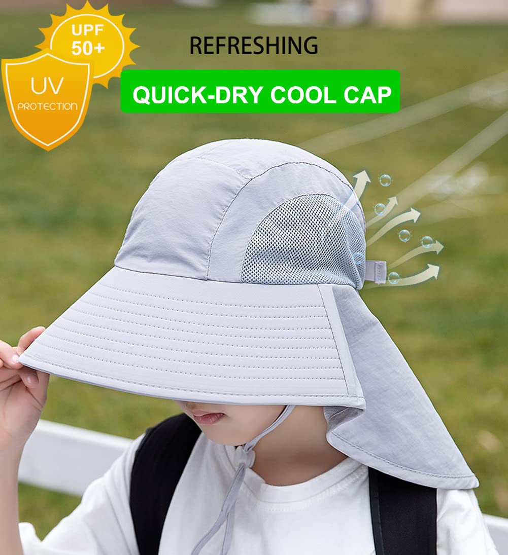 Chapeau de Soleil Anti-UV UPF50+ pour Enfants 5-13 Ans Large Bord Respirant Séchage Rapide Plage Cyclisme