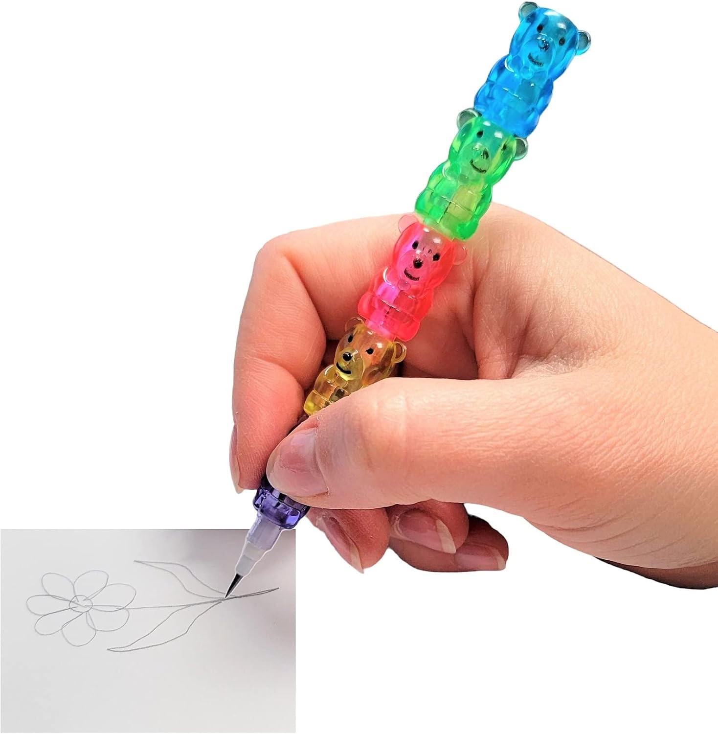Zugar Land Colorful Transparent Stackable Bear Shaped Pencils (5") Fine Point Already Sharpened Ready to Use! 5 Parts and 5 Colors Each! Plastic. Party Favor, School Supplies (48)