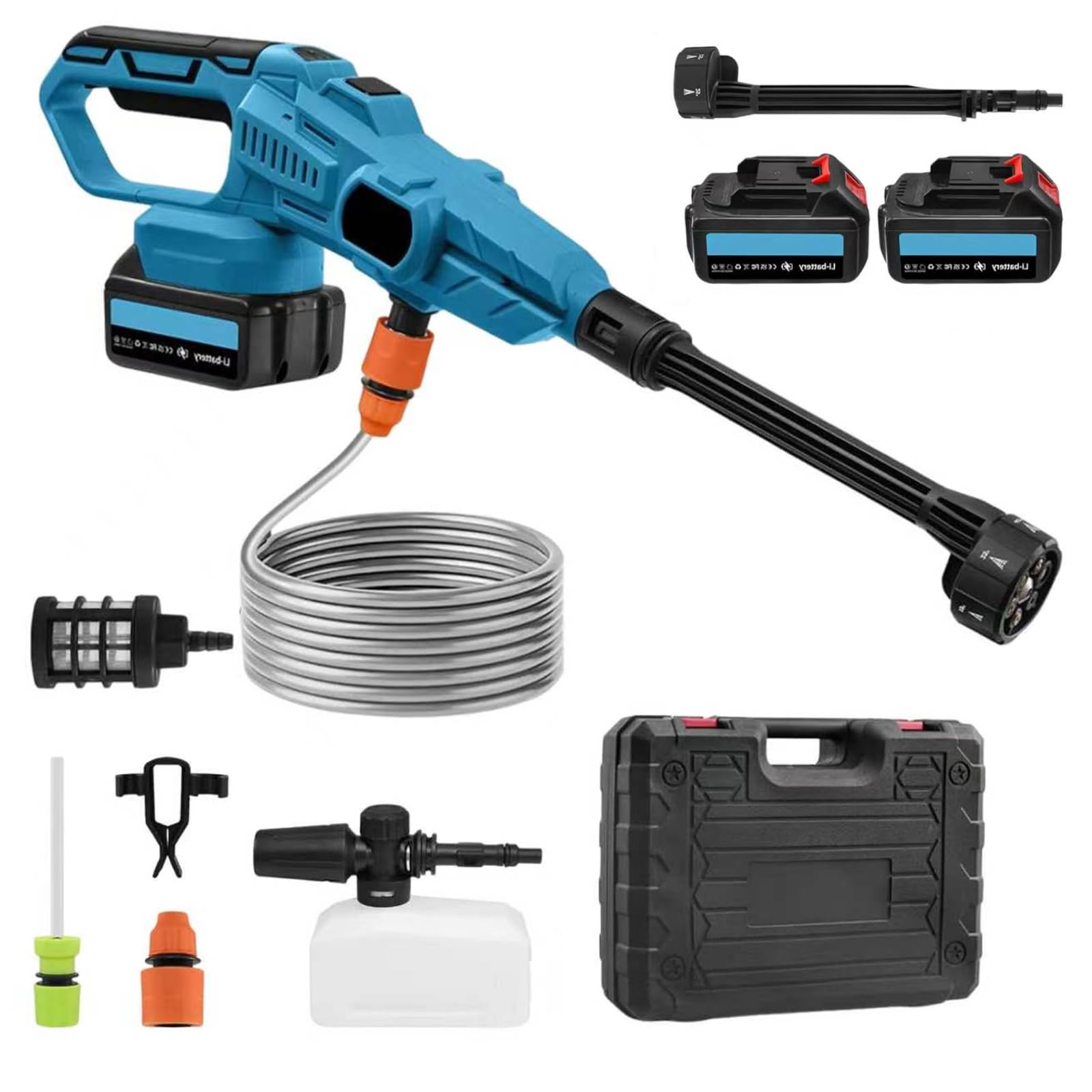 BOOZXCV Handheld Cordless Pressure Washer, 120Bar High Pressure Portable Power Washer Kit with 2 Batteries/Nozzle/5M Hose/3 Speeds, for Car Washing Floor Garden Watering