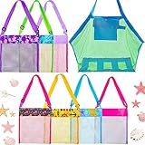 8 Pieces Colorful Mesh Beach Shell Bags seashell bag beachcomber seashell bags for Boys Girls, Large Beach Bags and Totes, Sand Toys Organizer Beach Pool Gear for Storing Shell Swimsuits Sunglasses