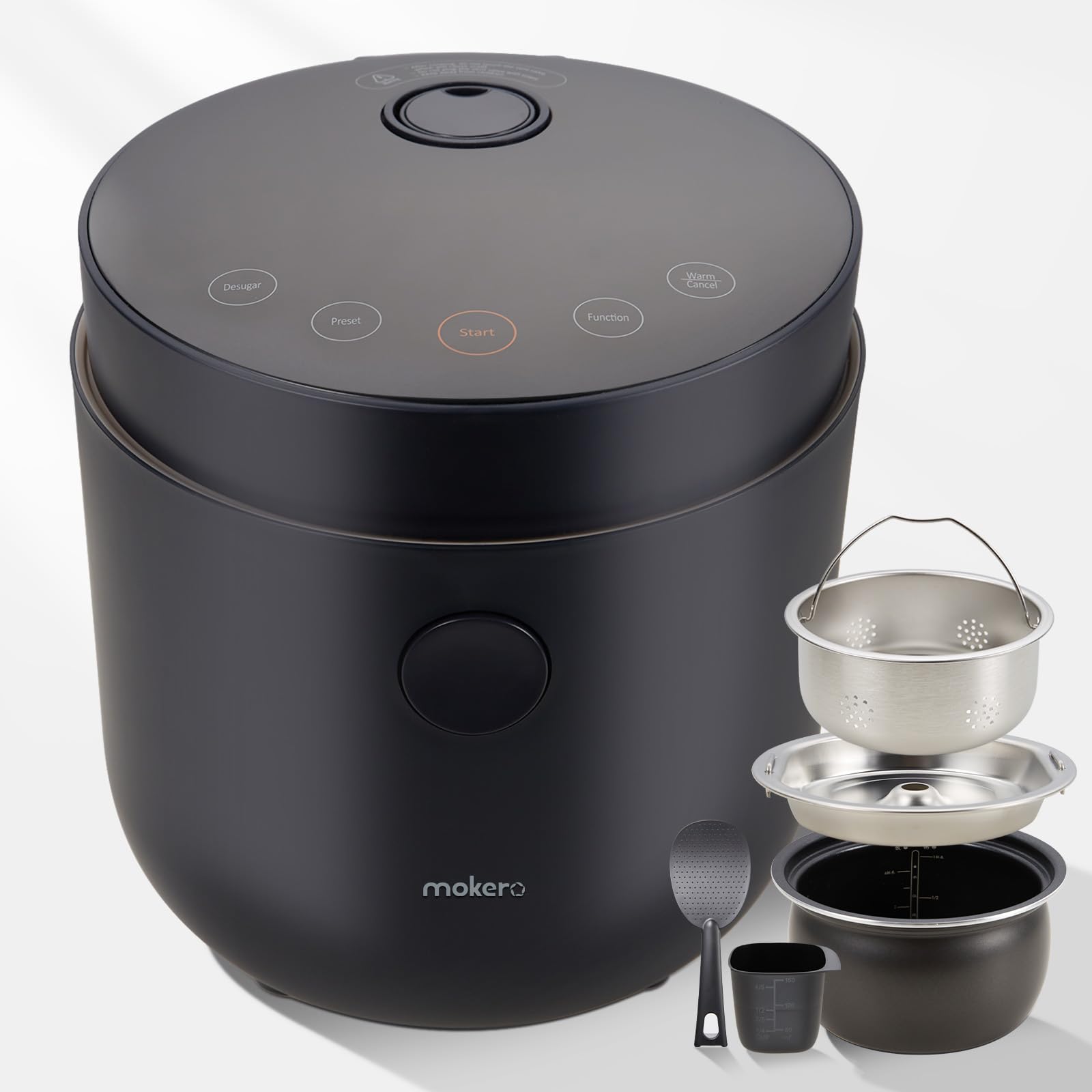 Low Carb Sugar Rice Cooker 2 Cups Uncooked and 4 Cups of Regular Cooking Small Carb Reducing Maker Rice and Grain Multi-Cooker with Stainless Steel and Nonstick Inner Pot