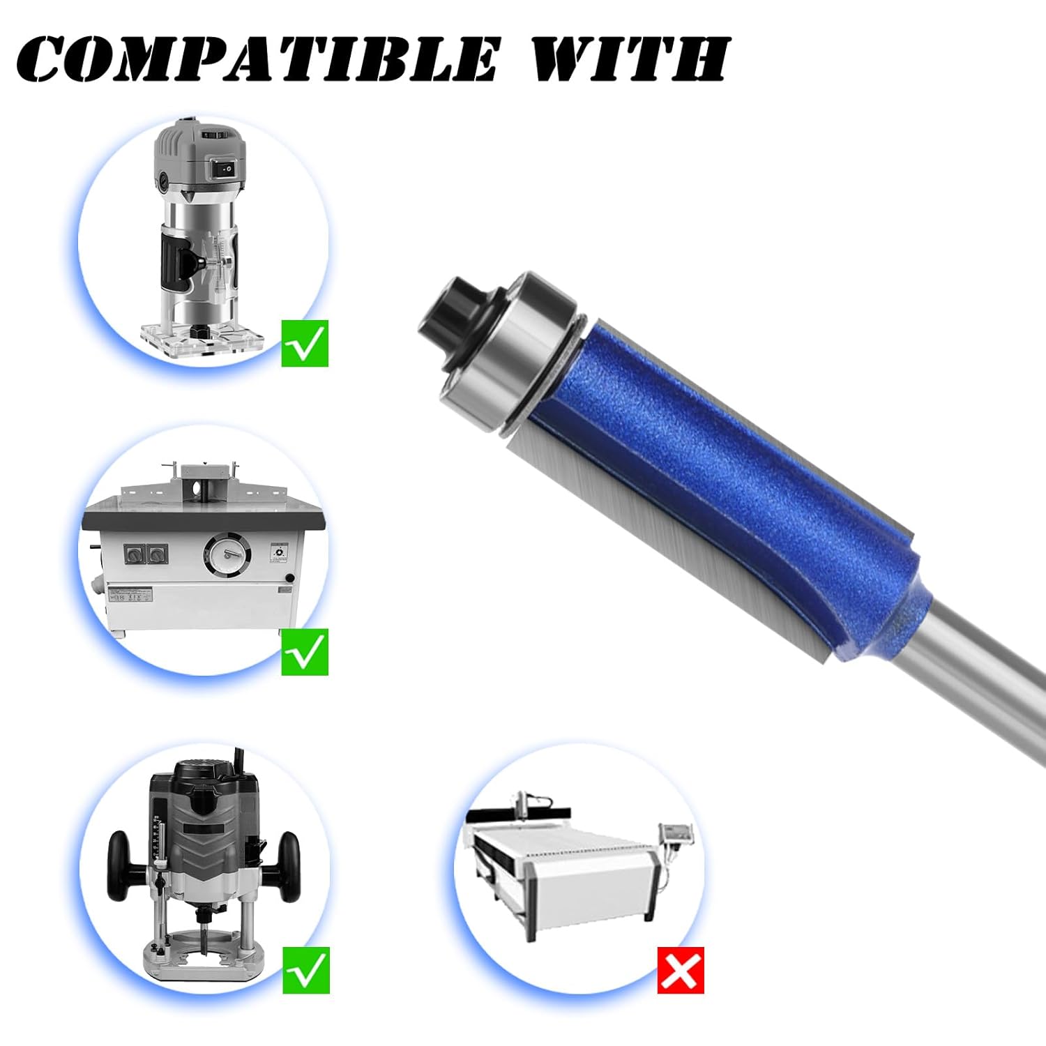 4PCS Flush Trim Router Bit Set 1/4 Inch Shank Carbide Tip Top Bearing Flush Cut Router Bit Edge Trimming