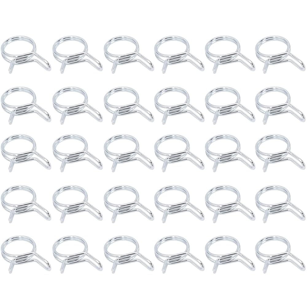 Leliafleury 30Pcs Double Wire Spring Clips 14mm Stainless Steel Hose Clamps Fuel Line Hose Clips Spring Clamp for Water Pipe Air Tube