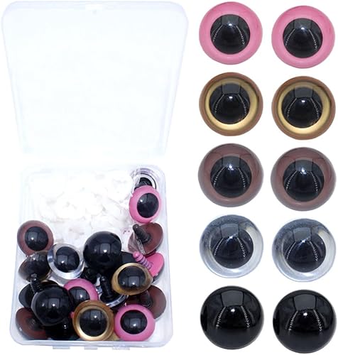 Miniatura 4 de ARTCXC 1 caja (20 unidades) de 0.496 pulgadas de largo, ojos de seguridad de plástico coloridos para manualidades, con arandelas resistentes para