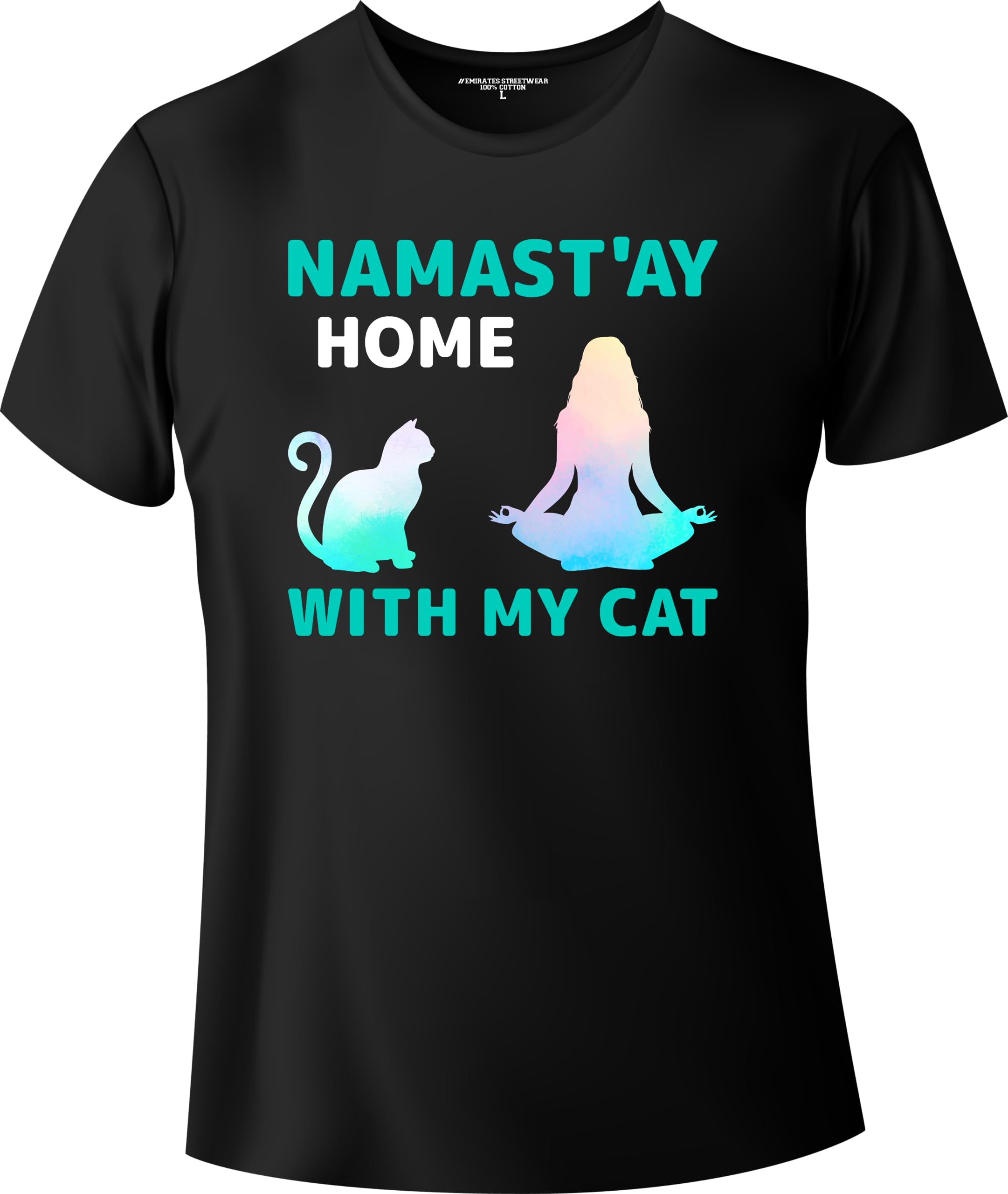 Emirates StreetwearNamast'ay Home With My Cat, Yoga T-Shirt for Men or Women, Unisex T-Shirt, D-106