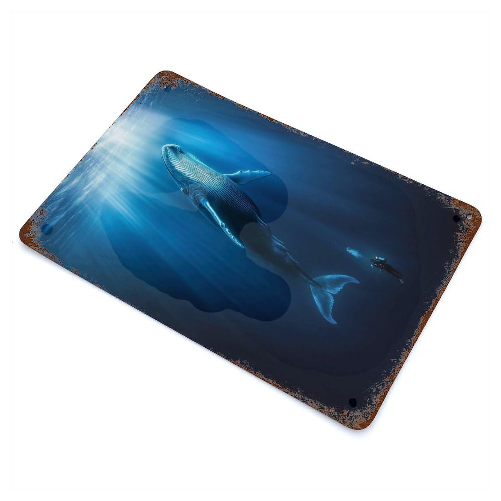 Ocean Humpback Whale Decorative Tin Sign 11.8"x7.9", for Bistro, Counter And Cafe Decor, Retro Wall Decor