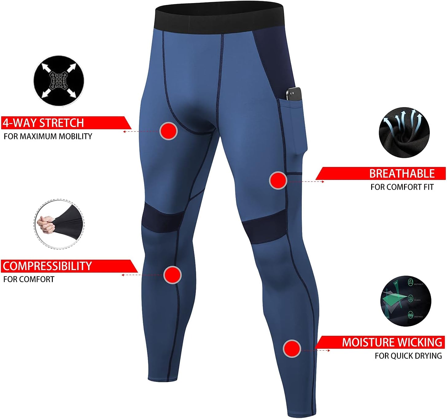 LANBAOSI Mens Compression Pants with Pockets Workout Leggings Running Tights Cool Dry Athletic Sports Gym Baselayer 2 Pack - Image 4