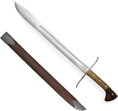 Condor Tool & Knife, Messer Sword, 21.5 in Blade, Hickory & Walnut Handle, Leather Sheath, Brown