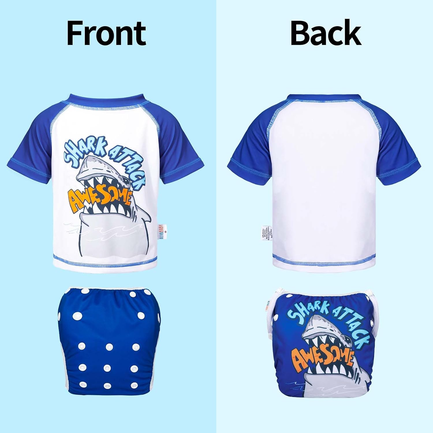 ALVABABY 2-Piece Baby Swimsuit,Infant Toddler Bathing Short Sleeve Swimwear, Large Baby Reusable Swim Diaper with Matching Top