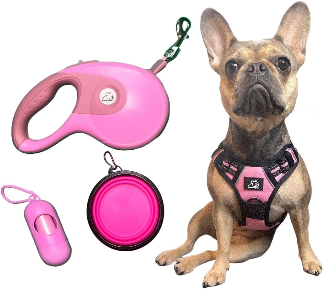 Pink Dog Walking Set: Harness, 16ft Leash, Pup Bag, Bowl - Ideal for Medium Dogs - Tangle-Free, Reflective Anti-Slip Handle - Adjustable, Escape-Proof Varying Pink Shades #funnyfurgrace