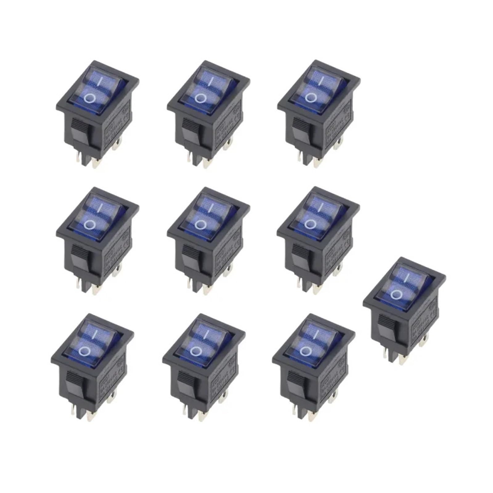 AUOQKQUT 10 PCS BLUE KCD1 6A/250V AC 10A/125V 21 * 15mm 4 Pin Boat Car Rocker Switch ON-OFF With Light Switch