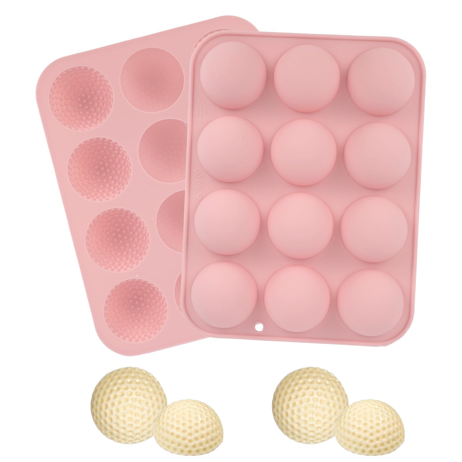 Silicone Golf Ball Chocolate Mould, 12 Cavity Golf Ball Cake Pop Mould for Cake Decorations Hot Chocolate Bombs Candy Fondant and More (Pink)