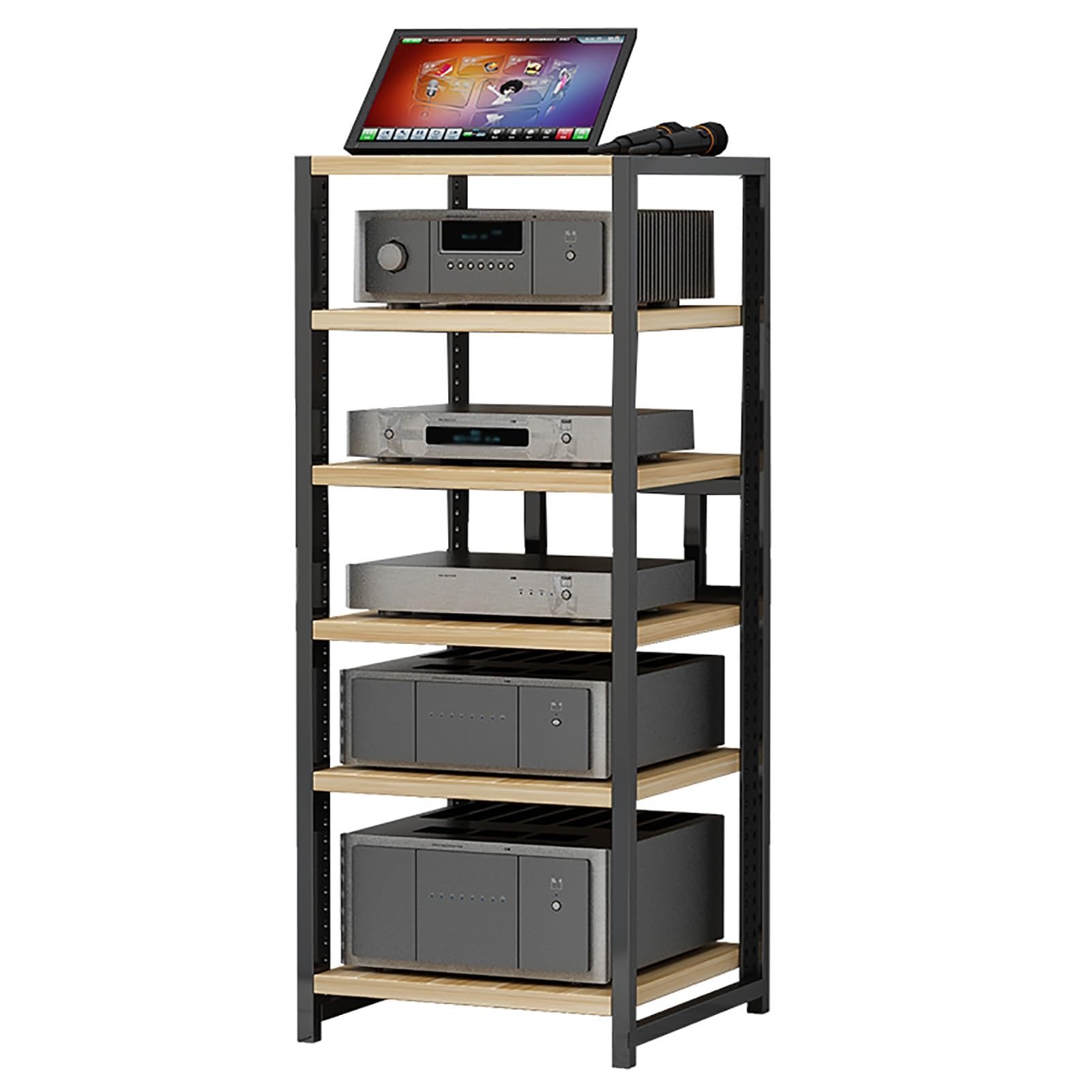 XingLi 6 Tiers AV Media Stand Corner Shelf, CD Rack Entertainment Stereo Component Organizer with Height Adjustable Wooden Shelf, for Home/Office/Theater,50x40x100cm