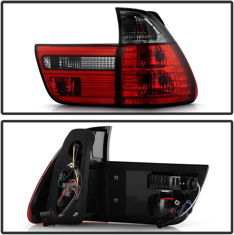 AKKON - For 00-06 BMW E53 X5 SUV Red Smoked Rear Tail Light Brake Lamps 4pcs Replacement Pair Left + Right