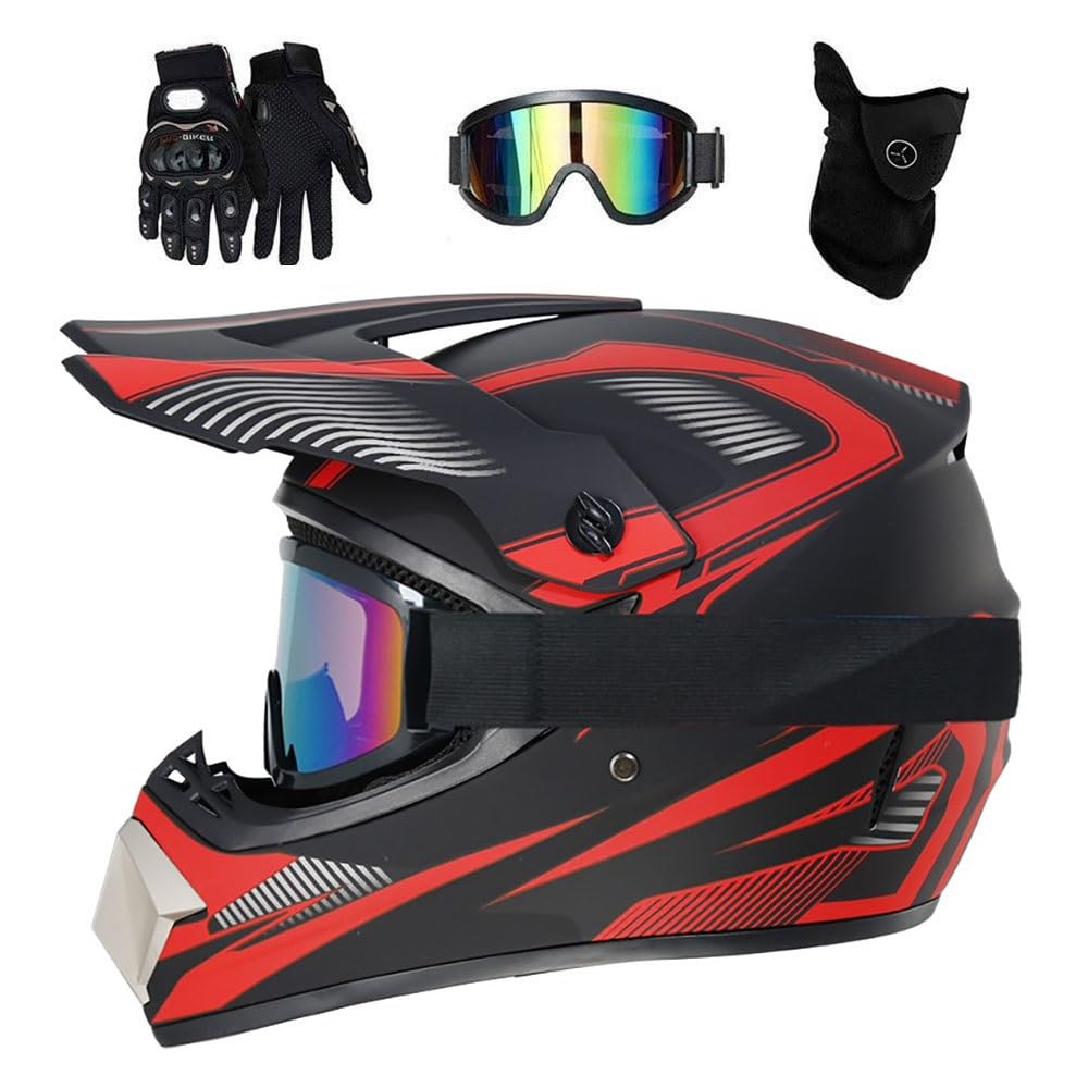 Juventud Niños Integral Casco de Motocross, con Gafas/Máscaras/Guantes, Unisexo Deporte Dual Todoterreno Enduro Moto Chocar Cascos, Descenso BMX MTB ATV Dirt Bikes Casco