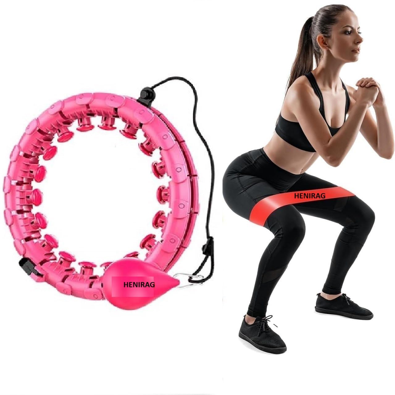 (Hula Hoop + Loop Bands) 24 Knots Weighted Holla Exercise Hoop with Resistance Loop Bands Extra Large, Workout, Exercise, Gym, Exercise, Fitness Weight Loss -Multi-image-34