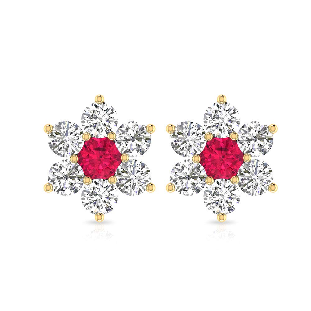 Unique Natural Ruby Diamond IJ-SI Color Clarity Flower Stud Earring, 14k Gold Birthstone Studs, IGI Certified Diamond Floral Tulip Earrings