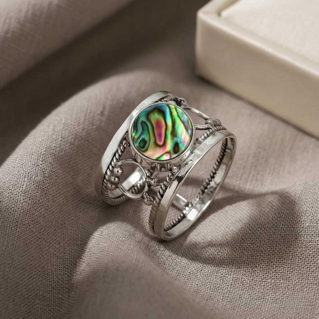 925 Sterling Silver Overlay Handmade Jewelry Round Turquoise, Rose Quartz, Tiger Eye, Crystal Natural Gemstone Boho Ring For Women